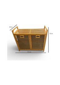 Resim Bambu Çamaşırlık - 2 Kapaklı Kirli Çamaşır Sepeti Çift Gözlü Demonte Açık Kahverengi 