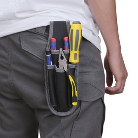 Resim Dayanıklı Deri Elektrikçi Alet Çantası - Çok Bölmeli Geniş Kılıf - Profesyonel Bakım & Yolda Tamir için Ergonomik Bel Çantası - Kapsamlı Alet Düzenleyici Kiti 