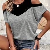Resim Bahar ve Yaz için Omuz Üstü Kısa Kollu T-Shirt, Kadınlar için Rahat Giyim - Yarasa Kollu, Ölçüm Yapmak Zor, Göğüs Boyu Belirlenmesi Zor. 