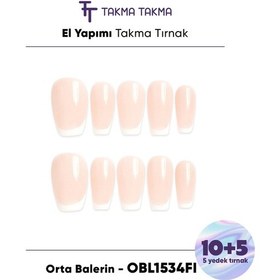 Resim 15'li Ten Rengi Orta Balerin Obl1534fı Tekrar Kullanılabilir El Yapımı Protez Takma Tırnak M 