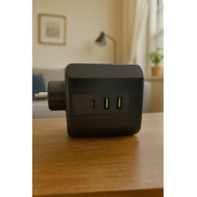 Resim Winnboss Akım Korumalı Siyah Priz 3 Soketli / 3xusb Girişli 10A 2500W 