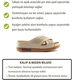Resim Roy Jones Kadın Ortopedik Yumuşak Tabanlı Terletmeyen Çift Bantlı Hasır Tipi Delikli Rahat Anne Ev İçi Terliği Bej 