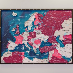 Resim Avrupa Siyasi Haritası Renkli Katmanlı 3D Baskı Ahşap Duvar Dekoru (Crimson) - 100x75 cm / İngilizce 