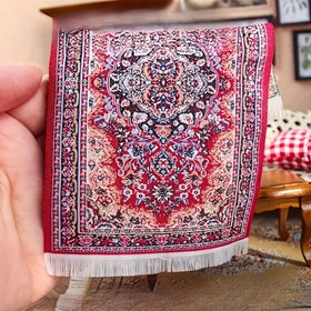 Resim 1 adet Renus Minyatür Halı - 1:12 Ölçekli Dekoratif Çiçek Deseni Püsküllü, Kırmızı ve Bej Yıpranmış Tasarım, Oyuncak Evler ve Ev Dekor Aksesuarları için Mükemmel, Oyuncak Evi 