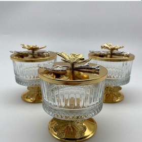 Resim 3'lü Ayaklı Gold Elysia Cam Magnolia Kasesi, Çerez, Tatlı Kasesi 