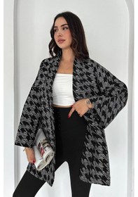 Resim Asprin Fashion Kazayağı Desenli Kimono Siyah Siyah 