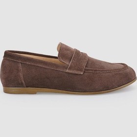 Resim Hakiki Deri Kahverengi Süet Kadın Loafer Kahverengi 