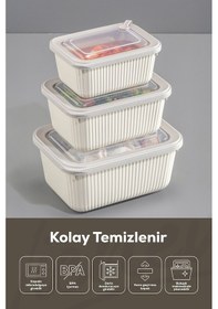 Resim Vienev 9'lu Vip Dikdörtgen Mikrodalga Ve Difrize Uygun Saklama Kabı Seti Bej 3x 1750,1050,600 Ml Bej 