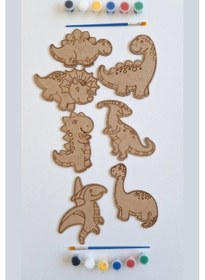Resim Boya, Eğlen, Keşfet - Çocuklar İçin Eğitici 7 Parça Dinazorlar Ahşap Boyama Seti 