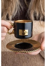 Resim Acar Elaxi 6 Lı Porselen Kahve Fincan Takımı Siyah Sct-22-0162 