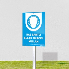 Resim Baş Bantlı Kulak Tıkacı Kullan Levhası - 20x30 cm / Kompozit 