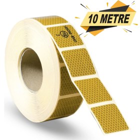 Resim Badem10 Tüvtürk Onaylı Reflektörlü Reflektif Fosforlu Şerit Bant Kesikli Sarı İkaz Bandı (10 METRE) 