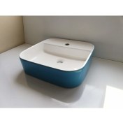 Resim Güral Vit Nova 42 x 42 cm Mobilya Üstü Lavabo Dış Turkuaz / Iç Beyaz 
