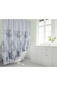 Resim Tropikhome Duş Perdesi-palmiye Desen Banyo Perdesi, 180x200cm Tek Kanat Duş Perdesi 12 Adet C Halka Hediyeli 