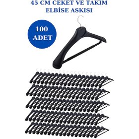 Resim 100 Adet Plastik Yüksek Kalite Ceket Askısı Elbise Askısı Siyah 