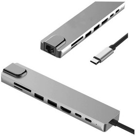 Resim 8 In 1 Çift Type-C Usb 3.0 4K Hdmı Rj45 Çevirici Macbook Çoklayıc 