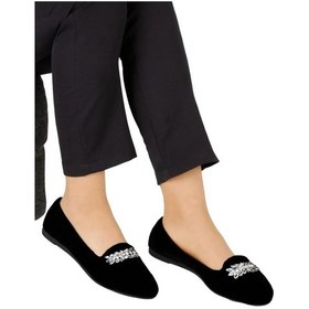 Resim Kadın Taşlı Tokalı Süet Babet Siyah - Gümüş-siyah - Gümüş Siyah - Gümüş 