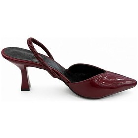 Resim Papucumun Dünyası Sivri Burunlu Rugan Slingback Topuklu Terlik Ayakkabı Bordo 