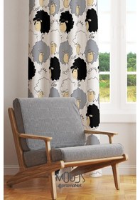 Resim Dolly Koyun Desenli Fon Perde Genç Odası Oturma Odası Süet Dijital Baskılı Ekstrafor Büzgü Tek Kanat Çok Renkli 