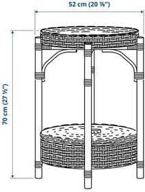 Resim IKEA 2 Katlı Rattan Komodin-Sehpa MeridyenDukkan 52 cm Doğal El Örmesi Çıkarılabilir Tepsi 