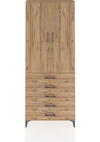 Resim Arges Dolap 2 Raflı 5 Çekmeceli Tek Askılı 88x30x221 Çam-çam Çam 
