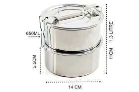 Resim Turk Sefer Tası Yemek Kabı Paslanmaz Çelik 2 Katlı 14 cm 1.3 Litre Nemere 