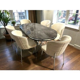Resim Msy Home 6 Kişilik Serya İroni Oval Masa Krom Ayak Yönsüz Kumaş Modern Ve Şık Yemek Odası Takımı 874521 Bej 