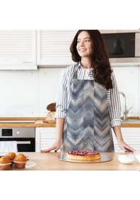 Resim Mavi Geometrik Desen Mutfak Önlüğü Keten Kumaş, Uluslararası Yıkama Ve Solmama Sertifikası Çok Renkli 