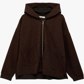 Resim Koton Kaşe Uzun Kollu Kapüşonlu Cep Detaylı Oversize Fermuarlı Sweatshirt Kahverengi 6sal10398ık Kahve 