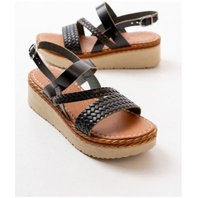 Resim 730-152 Siyah Ortopedik Hakiki Deri Dolgu Kadın Sandalet Altın - Taba 