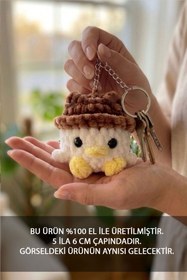 Resim herteldenhobies Amigurumi Örgü Oyuncak Anahtarlık, Çanta Süsü , Hediyelik Pofuduk Şapkalı Civciv Obje 