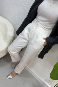 Resim Tesettür Diyarı Kadın Tesettür Pantolon Kadın Zra Model Pensli Yüksek Bel Kumaş Pantolon-Beyaz 