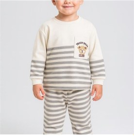 Resim Ayıcık Nakış Cepli Erkek Bebek İkili Takım - Gri Gri 