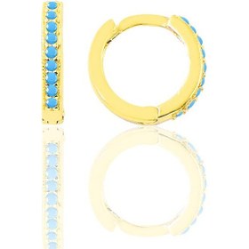 Resim Söğütlü Silver Gümüş Altın Yaldızlı Turkuaz Taşlı 10 Mm Halka Küpe Tragus Pierci 