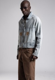 Resim Büyük Ön Cepli Nakışlı Denim Ceket - Jean / M 