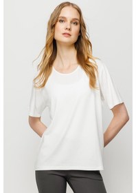 Resim Kadın Sıfır Yaka Basic Penye T-shirt Kemik Kemik 