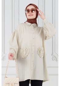 Resim Sevitli Önü Gül Detaylı Tunik-bej-3630-bej Bej 