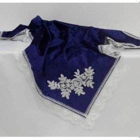 Resim Kadife Bohça Fransız Güpürlü Çeyizlik 100X100 Lacivert 