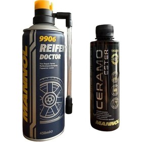 Resim Mannol Lastik Tamir Spreyi 450 Ml + Ceramo Ester Katkısı 250 Ml Araç Bakım Seti 
