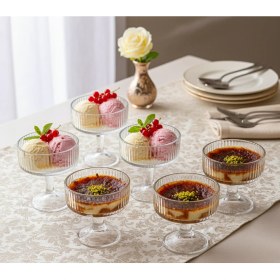 Resim Grandora Cam Dondurma ve Tatlı Kasesi 6’lı Set – Şık Ayaklı Servis Kasesi (Reçel, Çerez, Puding Sunum Kasesi) 
