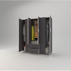 Resim Kenzlife gardırop 6 kapaklı kapılı 2 çekmeceli glayör 168*150*42 gri ayaklı gardolap dolap 