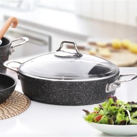 Resim Falez Black Line Granit Döküm 30 CM Kısa Karnıyarık Tencere Siyah 