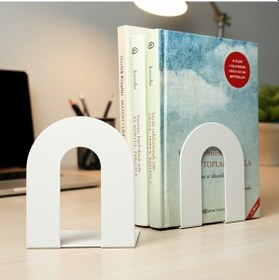 Resim 2 Li Beyaz Metal Kitap Desteği Kitap Tutucu Ikili Dekoratif Aksesuar 