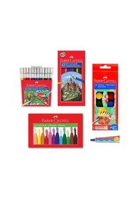 Resim Faber Castell 4 Lü Boyama Seti 12 Li Kuru + Keçeli + Pastel + Sulu Boya + Sıvı Yapıştırıcı 
