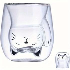 Resim 1 adet, Sevimli Kitten Cam Kahve Kupa, 200ml Isıya Dayanıklı Çift Cidarlı Espresso Kahve Fincanları, Isı Yalıtımlı Su Bardağı, Yaz Kış Drinkware, Doğum Günü Hediyeleri 