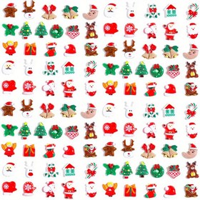 Resim 100 adet Noel Reçine Şans, ABS Düz Arka Süslemeler DIY El Sanatları için, Festif Çeşitli Şekiller Scrapbooking Aksesuarları ve Takı Yapımı için, Çeşitli El Sanatları Reçine Süsler Minyatür Süsler Seti, Noel Baba Kar Adamı Ağaç Çanı Reçine Süsü El Sanatları Yapımı için, Süs Scrapbooking DIY El Sanatları 