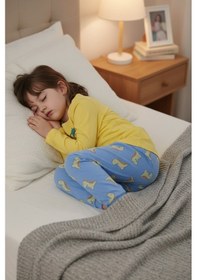 Resim Aden Kids Pamuk Çocuk Uzun Kollu İnce Pijama Takımı - Petrol Mavisi 
