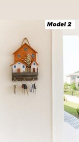 Resim Bahçeli Ev Tasarımlı Çiçekli Dekoratif 3 Kancalı Ahşap Duvar Anahtarlık Askısı 