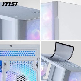 Resim MSI MAG FORGE M100R WHITE TEMPERLI CAM 3X120MM 1X120MM ARGB FAN MATX GAMING BILGISAYAR KASASı 
