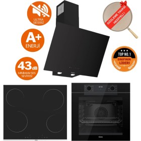 Resim Ferre Fryart &flowart Avena Sessiz Davlumbaz Elektrikli Siyah Ank. Set (D077-SA + MS261 + QEP63CS) 